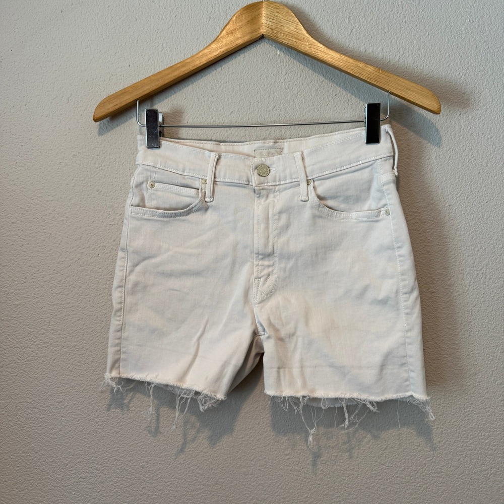 Mother The Rascal Knicker Fray White Denim Shorts Size 26 Raw Hem